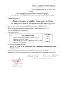 Wyniki zapytań dotyczących zakupów artykułów biurowych, środków czystości oraz świadczenia usług profilaktycznej opieki zdrowotnej.