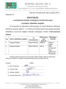 Wynik sprzedaży majątku ruchomego – tokarka.